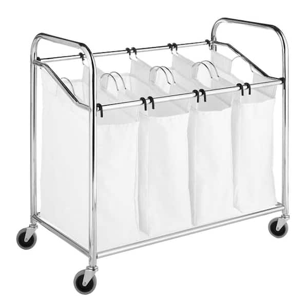 Home Decorators Collection Chrome & Canvas 4-Section Laundry Sorter in White/Chrome