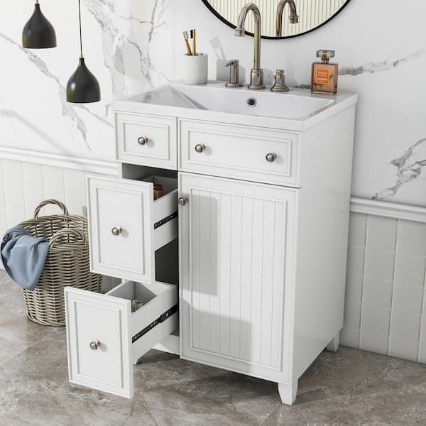 Magic Home 24 in. Modular Freestanding Bathroom Vanity White Storage ...