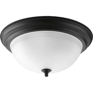 15.25 in. 3-Light Forged Black Flush Mount with Alabaster Glass