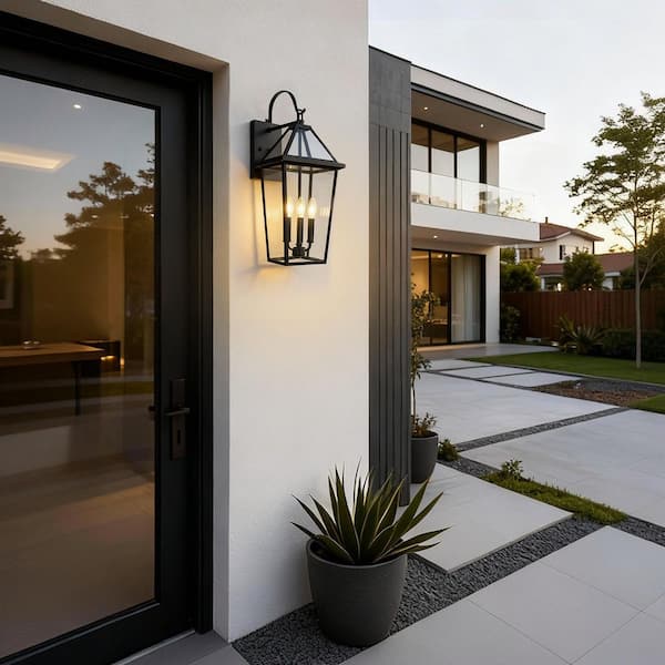 Edvivi 26 in. 3-Light Sand Black Hardwired Large Outdoor Wall