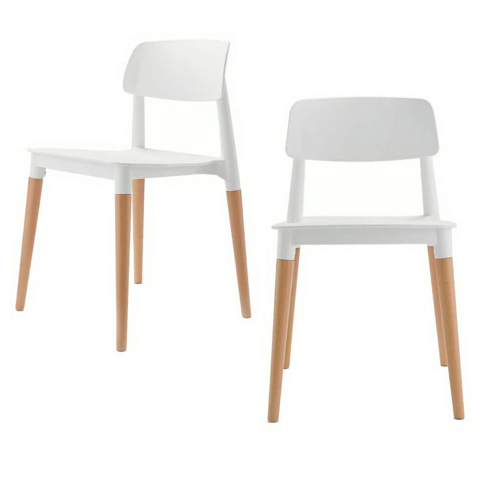 CozyBlock Bel Series White Modern Accent Dining Side Chair with Beech Wood  Leg (Set of 2) BEL-WHI-2 - The Home Depot