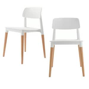 Bel Series White Modern Accent Dining Side Chair with Beech Wood Leg (Set of 2)