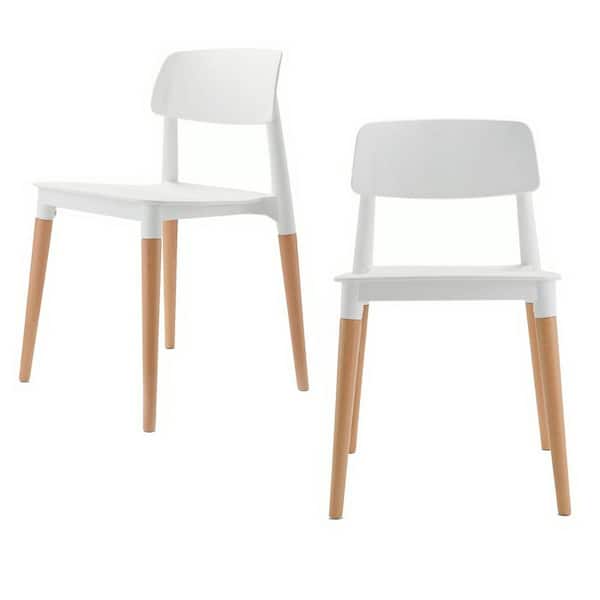 CozyBlock Bel Series White Modern Accent Dining Side Chair with Beech Wood Leg (Set of 2)
