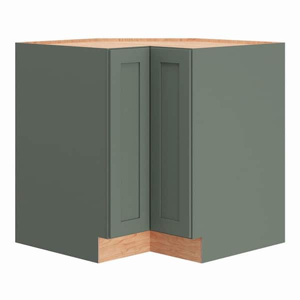 QuickShip Cottage 33 in. W x 24 in. D x 34.5 in. H Assembled Plywood Lazy Susan Corner Cabinet in Conifer