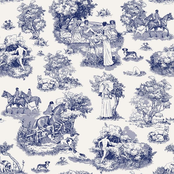 Rachel Antonoff Blue The Chase Matte Vinyl Peel and Stick Wallpaper