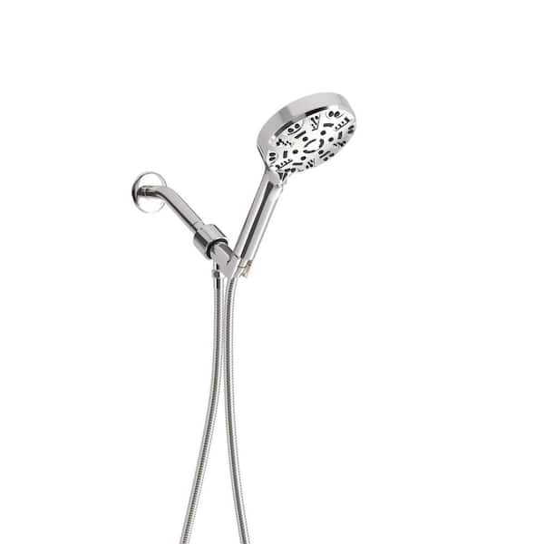Logmey 8-Spray Patterns with 1.8 GPM 5 in. Wall Mount Handheld Shower Head with Pause, Hose and Shower Arm in Chrome