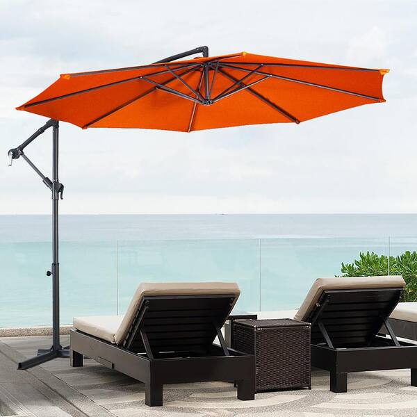FORCLOVER 10 ft. Steel Cantilever Patio Outdoor Sunshade Hanging Umbrella without Weight Base in Orange FORCLOVER 10 ft. Steel Cantilever Patio Outdoor Sunshade Hanging Umbrella without Weight Base in Orange