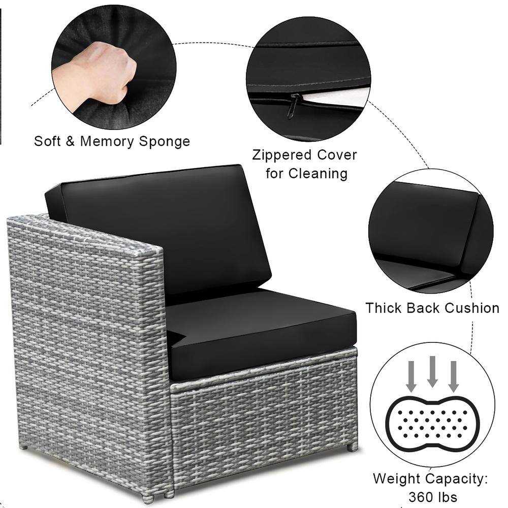 6-Piece Black Wicker Rattan Outdoor Sofa Set with Storage Table