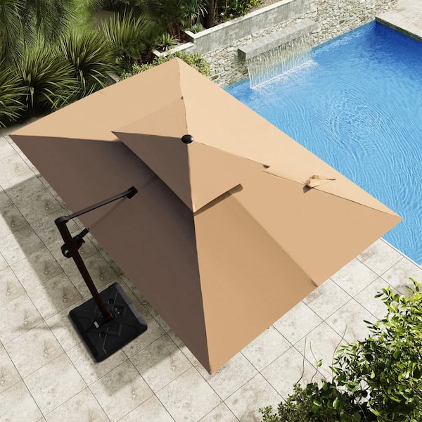 Crestlive Products 9 ft. x 12 ft. Double Top Heavy-Duty Frame Rectangular Cantilever Patio Umbrella in Tan