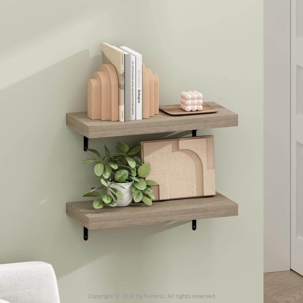 Furinno Tanna 1.65 in. Tall Tobacco Oak Wood Floating Bookcase (Set of ...