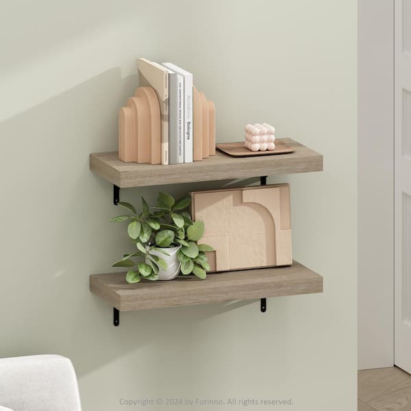 Tanna 1.65 in. Tall Tobacco Oak Wood Floating Bookcase (Set of 2)
