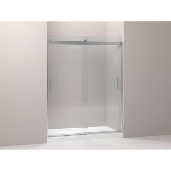 KOHLER Levity 56-60 in. W x 74 in. H Frameless Sliding Shower Door in Bright Silver with Blade Handles
