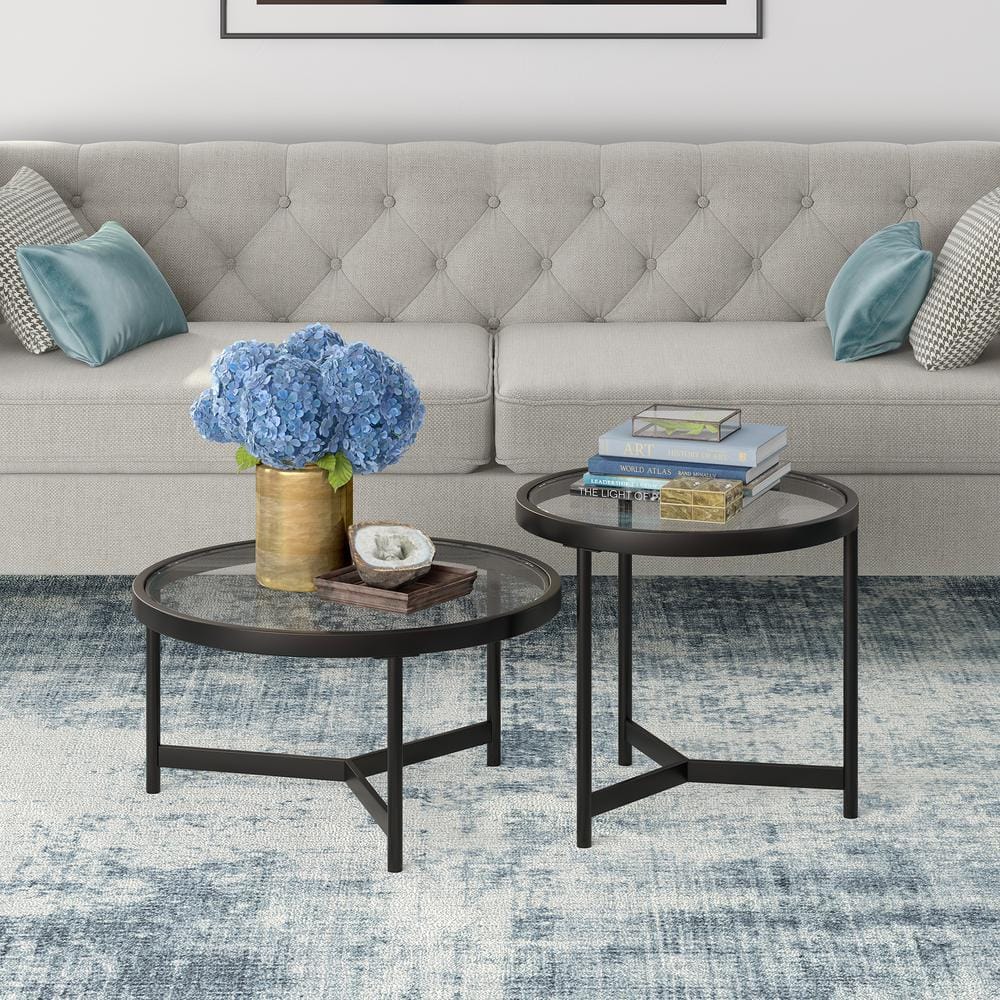 Blackened Bronze Round Glass Nesting Coffee Table Set
