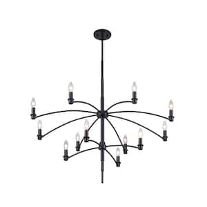 12-Light Black 2 Tiered Transitional Sputnik Chandelier for Living Room Bedroom Dining Table