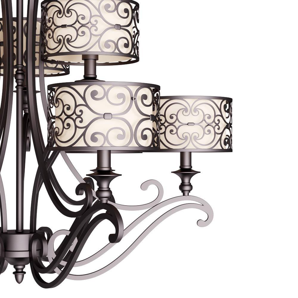 Umber Bronze 9-Light Drum Chandelier with Fabric Shades
