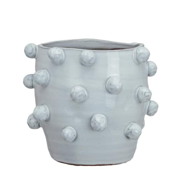 Storied Home 8.3 in. W x 7.3 in. H White Handmade Hobnail Clay Decorative Pots