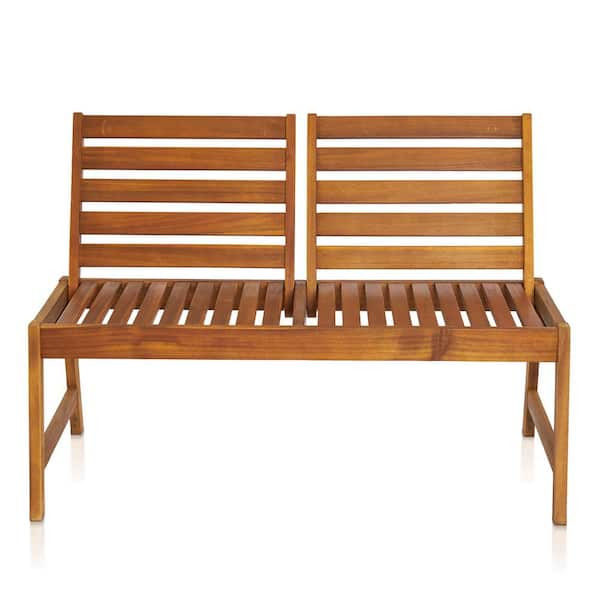 Karl home Acacia Wood Outdoor Patio Bench with Adjustable Backrest ...