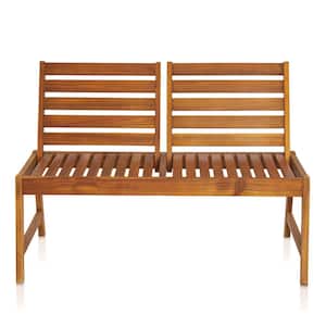 Acacia Wood Outdoor Patio Bench with Adjustable Backrest
