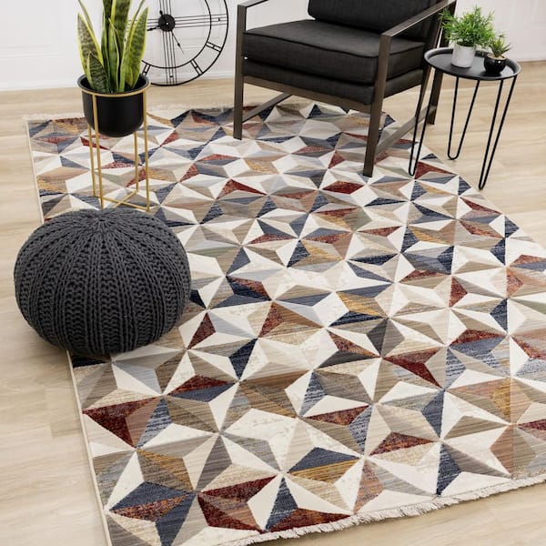 Jovira Collections 5 ft. x 8 ft. Beige Geometric Indoor Area Rug