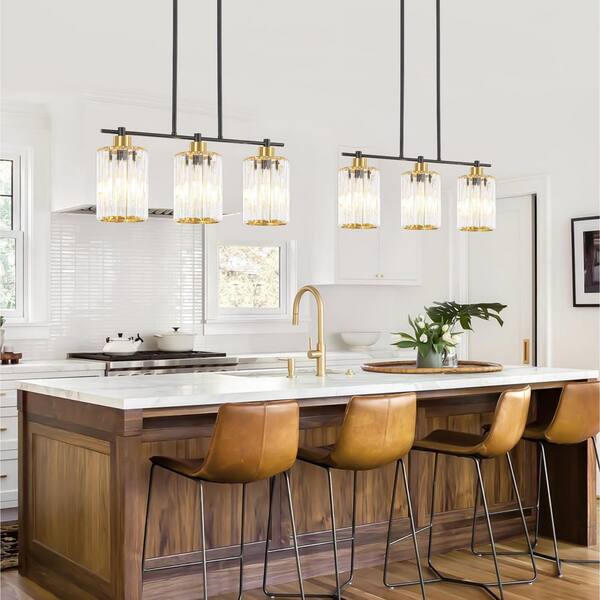 ZSMIHDOH 3-Light Black Modern Kitchen Island Crystal Pendant Light