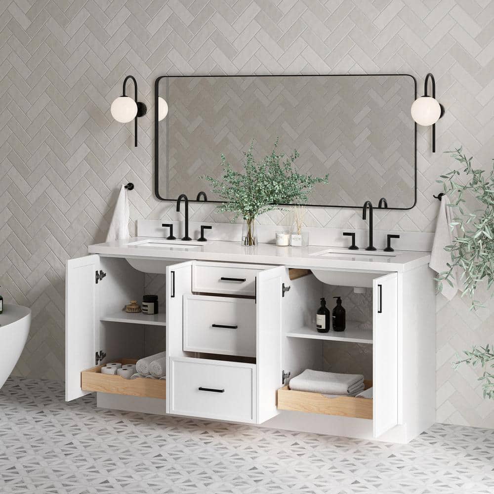 Kelly 73" White Wood Double Sink Vanity with Quartz Top