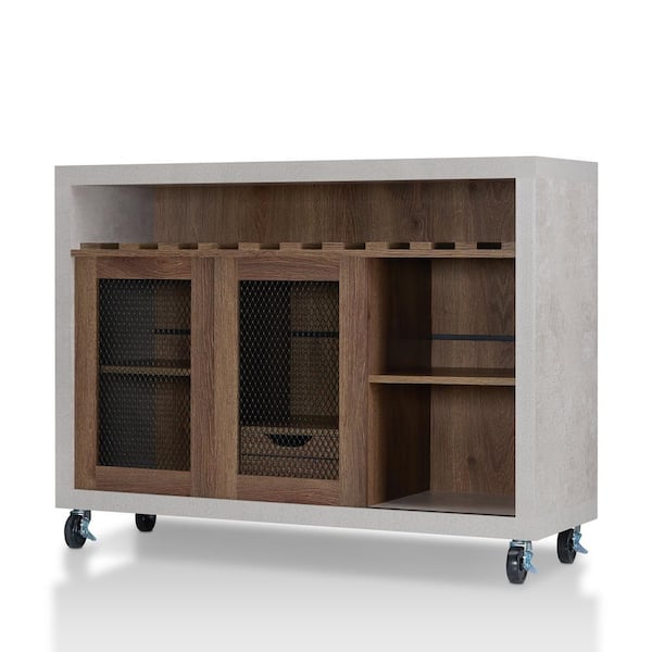 Furniture of America Mangoky Distressed Walnut Mobile Wine Server with Wine Rack