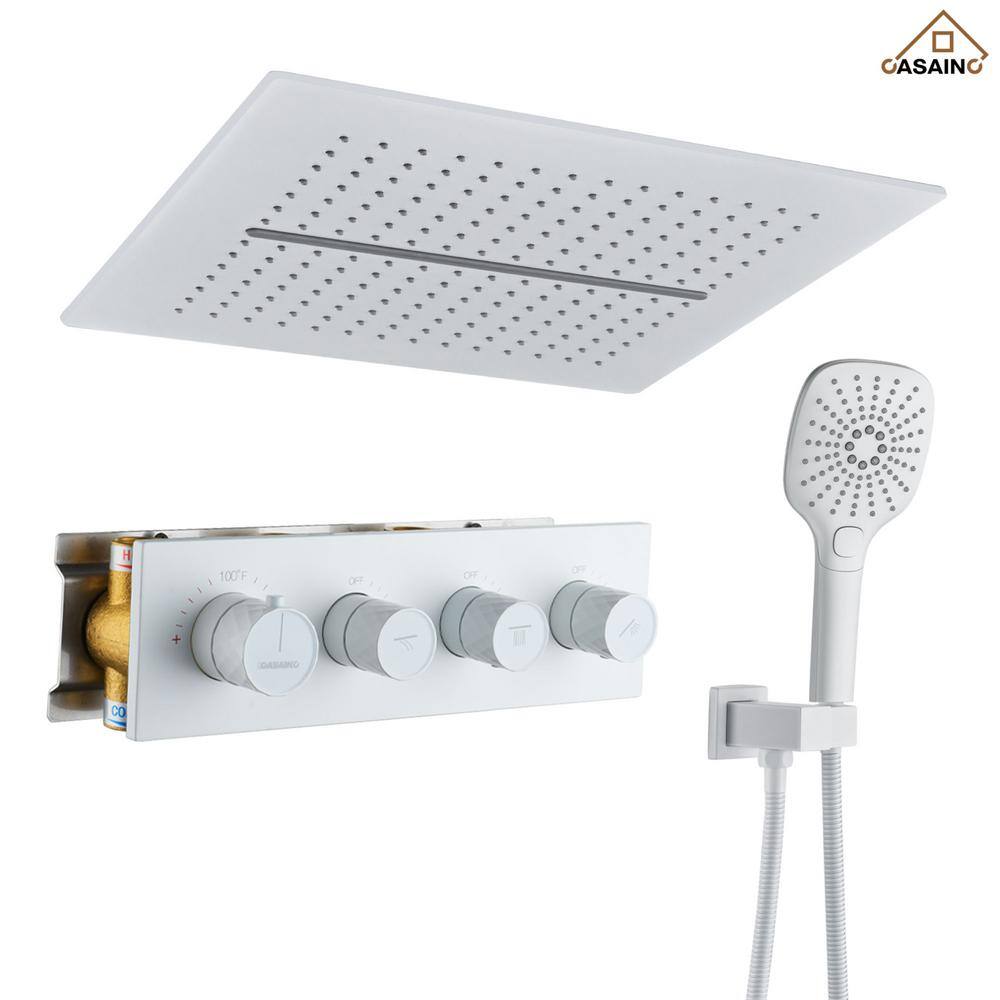 Matte White Dual Head Ceiling Mounted Rainfall Shower System