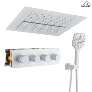5-Spray Patterns 16-inch Square Ceiling Mount Fixed and Handheld Shower Head 2.5 GPM Thermostatic in Matte White