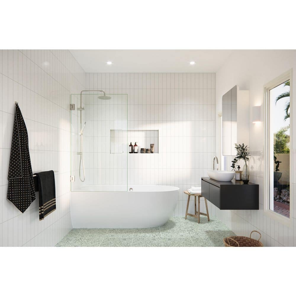 Albedo 31.25 in. W x 58.25 in. H Frameless Wall Hinged Tub Door in Polished Nickel with Clear Glass price history on PriceWatchPro