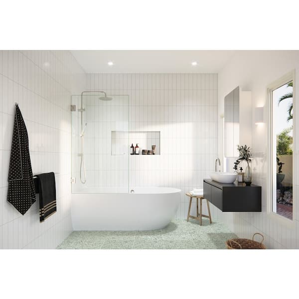 Albedo 31.25 in. W x 58.25 in. H Frameless Wall Hinged Tub Door in Polished Nickel with Clear Glass