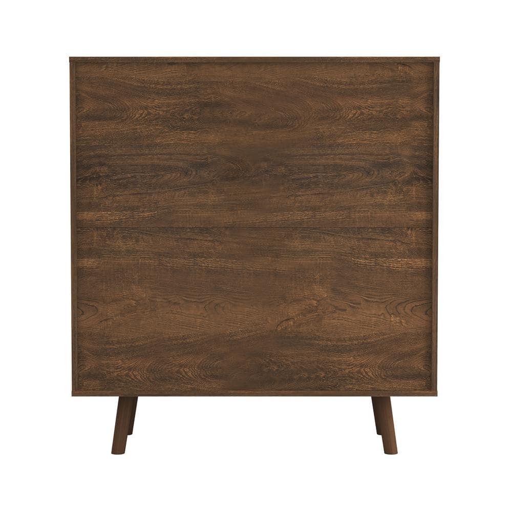 Walnut Mid-Century Modern Bar Cabinet with Rattan Panels
