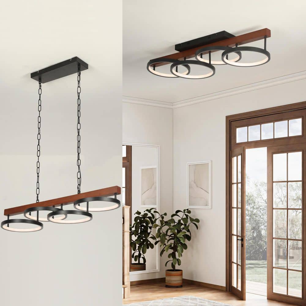 4-Light Integrated LED Black Ring Semi- Flush Mount Ceiling Light Dimmable Chandelier 32W with Remote - Flush or Pendant price history on PriceWatchPro