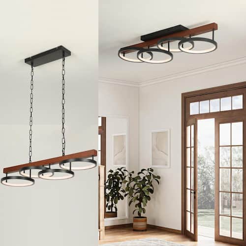 52 LED White and Wood Indoor Semi-Flush Mount Ceiling Fan with