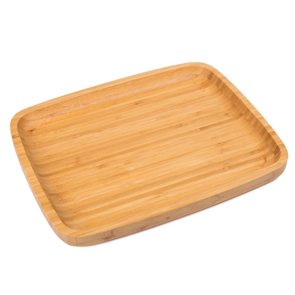 Natural Bamboo Rectangular Serving Tray, 14" x 11", Light Brown