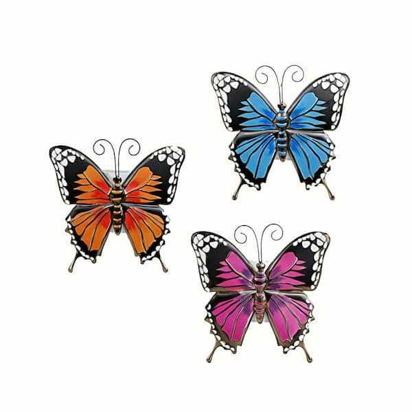 10 in. x11 in. Multicolored Metal Butterfly Wall Hanging Planter 3-Pack