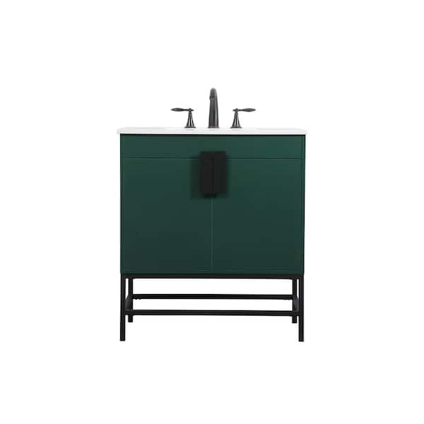 Unbranded Simply Living 30 in. W x 19 in. D x 33.5 in. H Bath Vanity in Green with Ivory White Engineered Marble Top