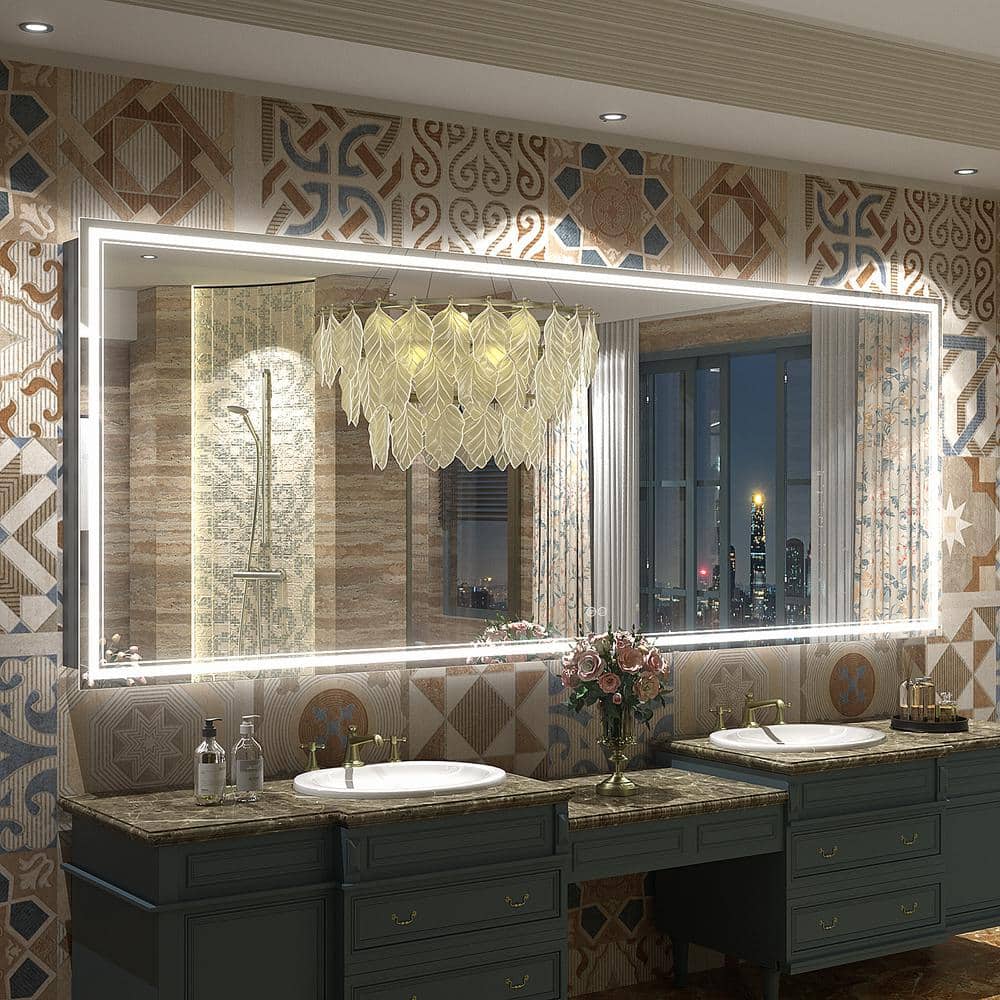 Oversized Frameless LED Vanity Mirror with 3-Color Frontlit
