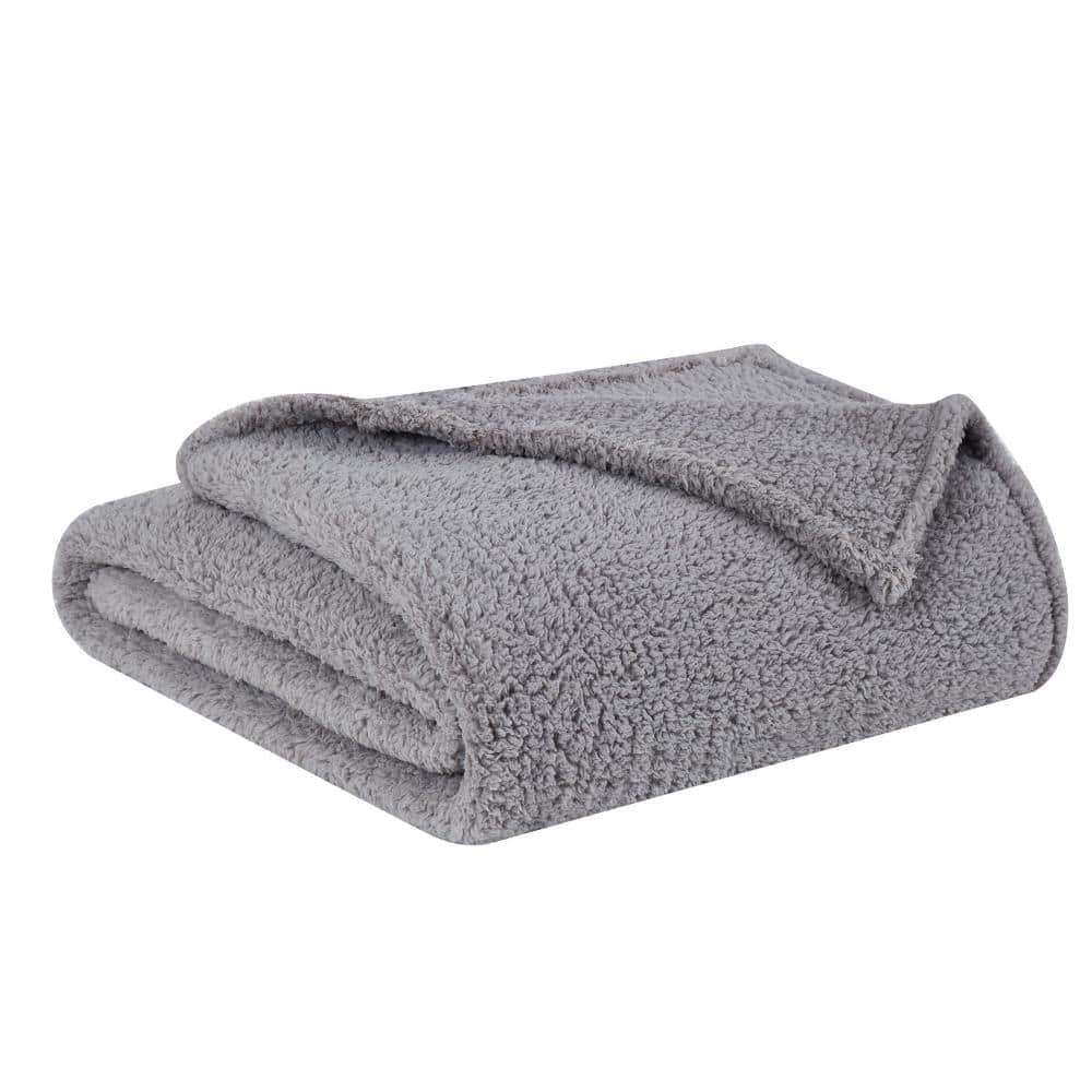 Brooklyn Loom Full Grey Faux Fur Sherpa Bed Blanket