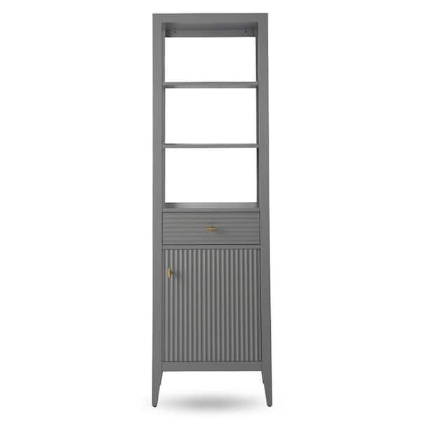 21 in. W x 17 in. D x 72 in. H Linear Gray Freestanding Linen Cabinet for Bathroom
