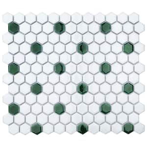 Metro Ion 1" Hex Emerald Dot with Glossy White 10-1/4 in. x 11-7/8 in. Porcelain Mosaic Tile (8.6 sq. ft./Case)