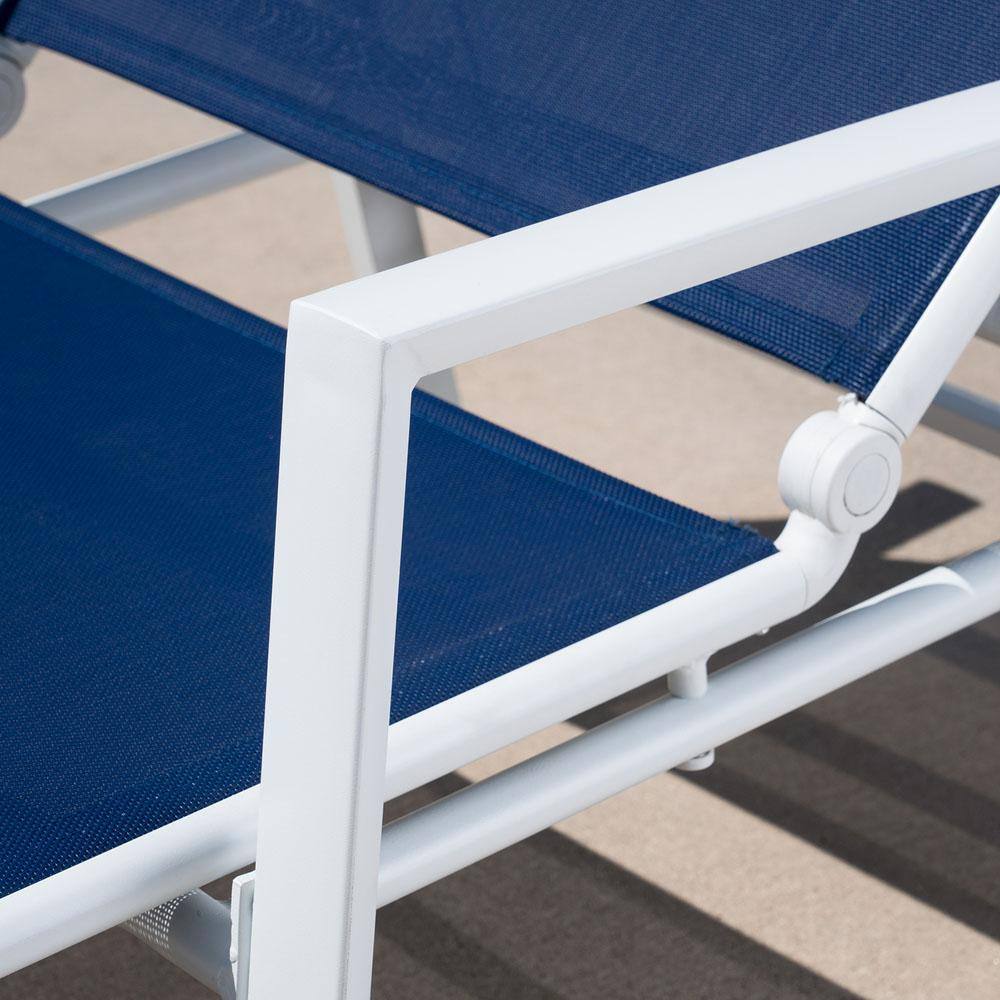 Harper White/Navy Aluminum Frame Outdoor Sling Chaise Lounger