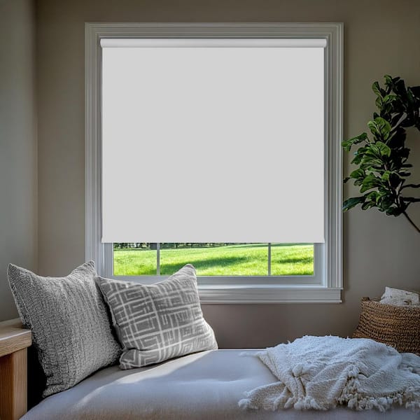 White Solid Cordless Blackout Privacy Vinyl Roller Shade 27 in. W x 64 in. L