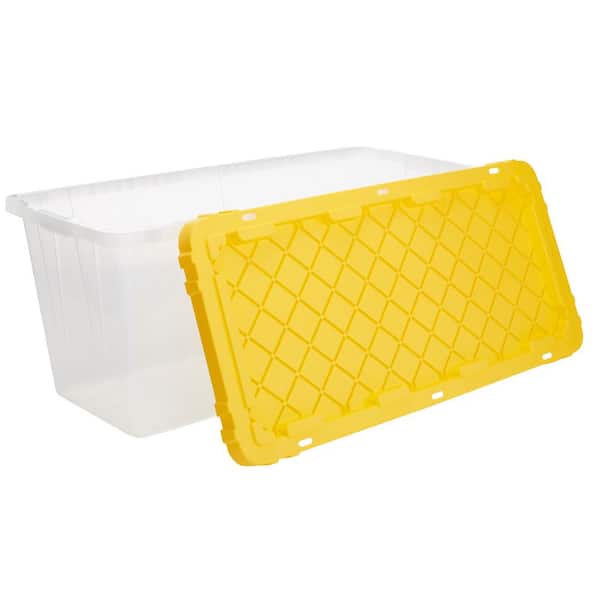 HDX 17 Gal. Storage Tote in Clear with Yellow Lid 206232 - The