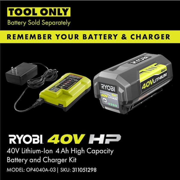 Ryobi 40V 110 MPH 525 CFM Cordless Battery Variable-Speed Jet Fan Leaf Blower with (2) 4.0 Ah Batteries and (1) Chargers