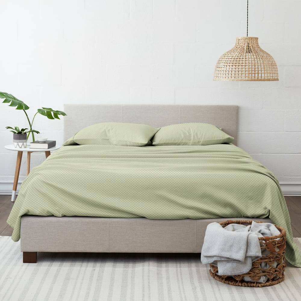 Sage Scallop Print King Deep Pocket Sheet Set