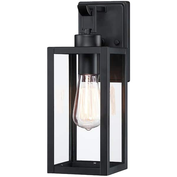 13.67 in. Modern Black Hardwired Outdoor Wall Light Lantern Sconce with No Bulbs Included