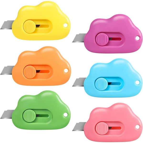 Unbranded Cloud Shape Retractable Mini Utility Knife Set with Keychain Hole for Office Home Crafts, Rainbow Colors, 6 Pieces