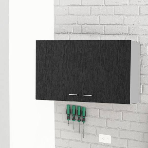 Amucolo 39.3 in. W x 12.6 in. D x 19.3 in. H White and Smokey Gray Ready to Assemble Wall Kitchen Cabinet with Double Doors