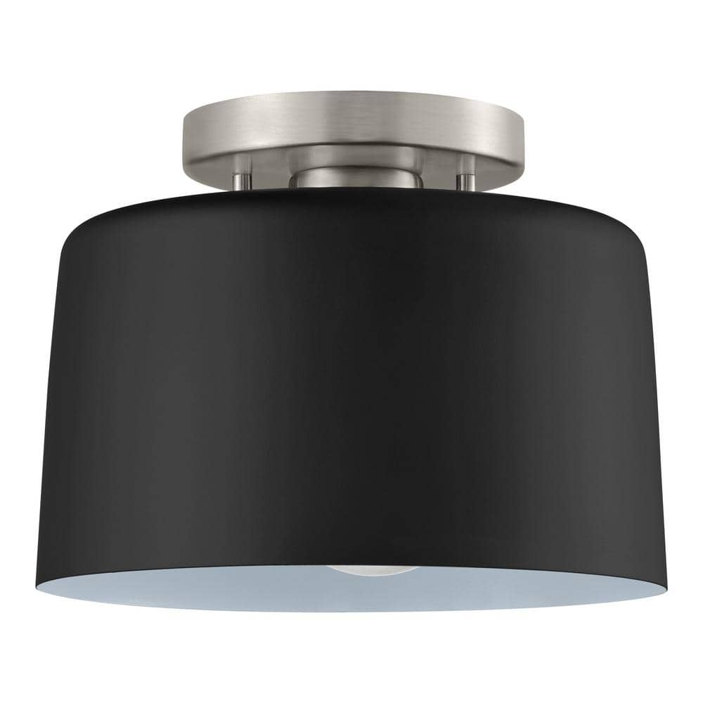 10 in. 1-Light Matte Black and Brushed Nickel Semi-Flush Mount