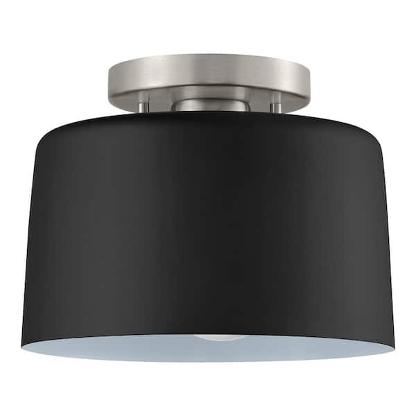 Home Decorators Collection 10 in. 1-Light Matte Black and Brushed Nickel Semi-Flush Mount